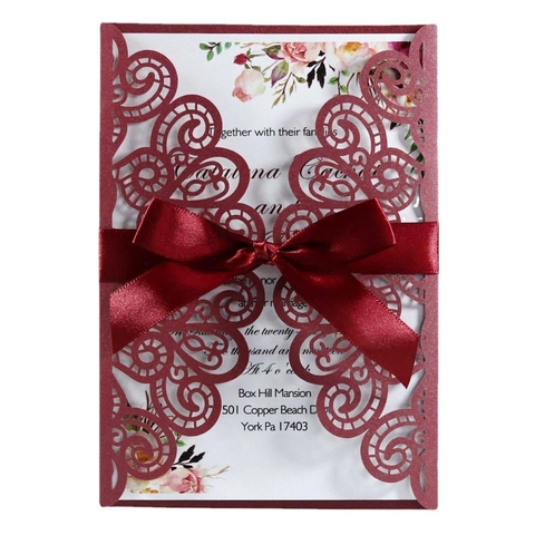 Europäische Laserschnitt Blumen Hochzeitskarten Mit Schleife Elegante Perlmuttpapier Einladungen Für Verlobungsfeier