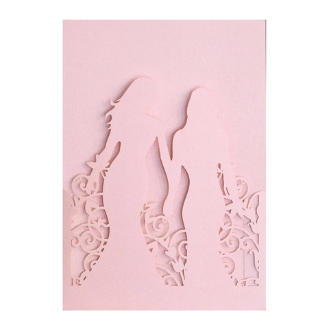 Elegant Laser Cut Pearlescent Paper Same Sex Wedding Invitations Set Floral Inner Cards Two Girls Silhouette Party Invitations