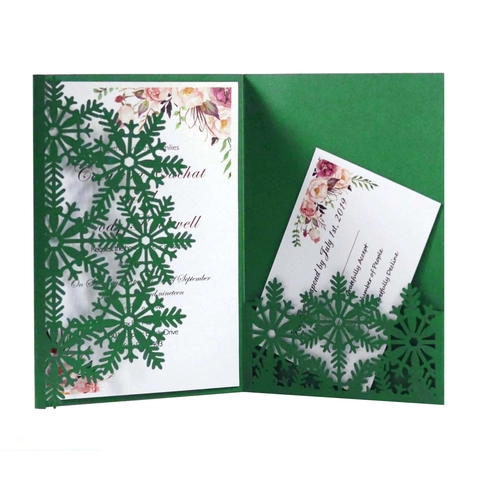 Elegant Laser Cut Snowflake Greeting Cards Pearlescent Paper Hollow Invitation Card For Christmas Wedding Party With Envelope RSVP