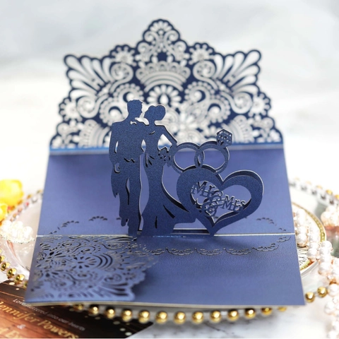 Laser Cut Wedding Invitations Pearl Paper Pop-up Card Mr Mrs Heart Lace Elegant Engagement Marriage Invitation