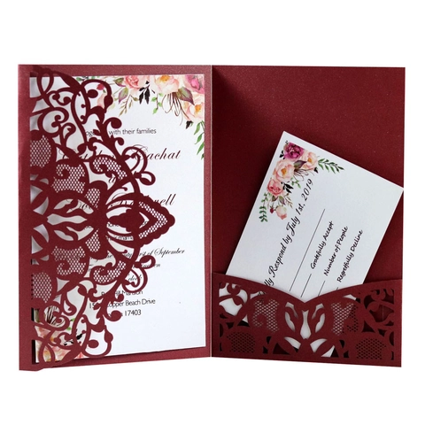 Elegant Laser Cut Wedding Invitations Set With Pearl Paper Hollow Floral Design RSVP Cards Envelopes For Marriage Party Celebration
