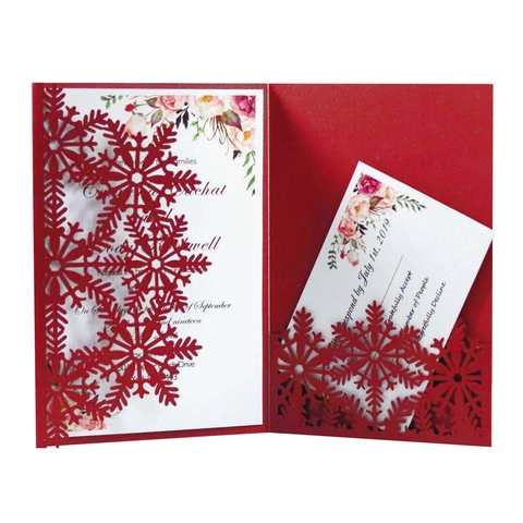 Invitation Mariage Découpée au Laser Papier Perlé Carte Voeux Avec Page Intérieure Florale Et Enveloppe pour Noël Nouvel An
