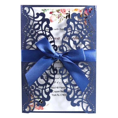 Elegante Laser Geschnitten Hochzeit Einladungen Set Mit Blumen Innenblatt Schleife Band Und Umschlag Perlmuttpapier Karten