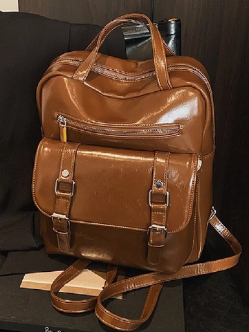 Sac à Dos en Cuir PU Rétro Cire d'Huile pour Femmes Grande Capacité Vintage Style Britannique Sac d'École pour Ordinateur Portable