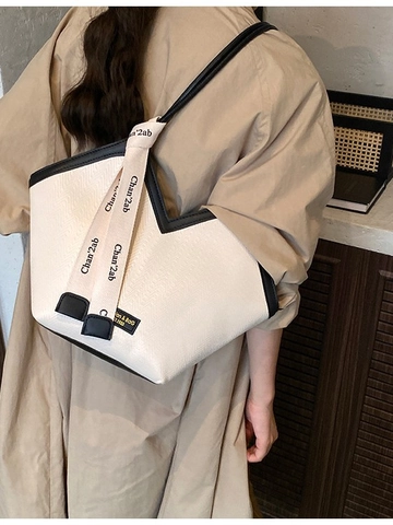 Borsa Tote da Donna in Pelle PU Stile Coreano Grande Capacità Borsa a Tracolla Apertura a V per Lavoro Quotidiano Casual
