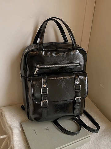 Sac à Dos en Cuir PU Rétro Cire d'Huile pour Femmes Grande Capacité Vintage Style Britannique Sac d'École pour Ordinateur Portable