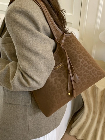 Borsa Tote da Donna con Stampa Leopardata in Pelle PU Grande Capacità Borsa a Tracolla Moda Retro Borsa a Mano per Pendolarismo