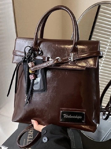 Women Vintage High Gloss PU Leather Backpack High End Casual Shoulder Bag For Travel Outing Lady Fashion Backpack Handbag