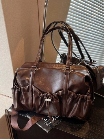 Vintage Geraffte Tragetasche Für Damen Große Kapazität Kunstleder Umhängetasche Casual Commuter Handtasche Mode Plissee Umhängetasche