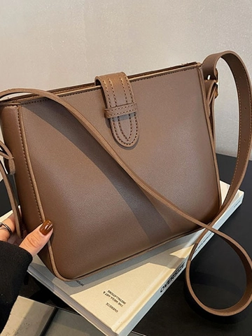 Bolso Bombonera de Cuero PU para Mujer Bolso Bandolera Minimalista Correa Ajustable Color Sólido Bolso de Mano para Conmutar