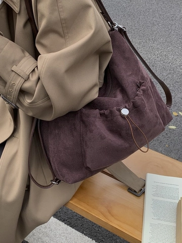 Bolso de Hombro para Mujer de Cuero PU de Gamuza Vintage Gran Capacidad Cordón Mochila Hobo Con Colgante de Donut Moda Coreana