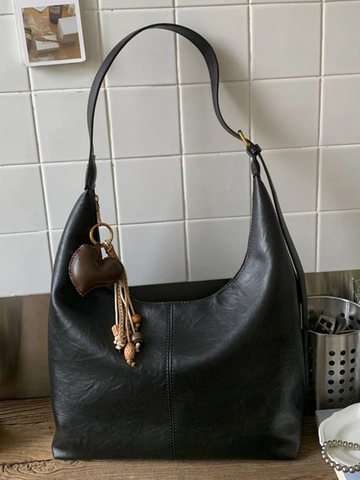 Vintage PU Leder Hobo Tasche Mit Großer Kapazität Für Damen Retro Dumpling Schulter Umhängetasche Mit Herzanhänger Reißverschluss