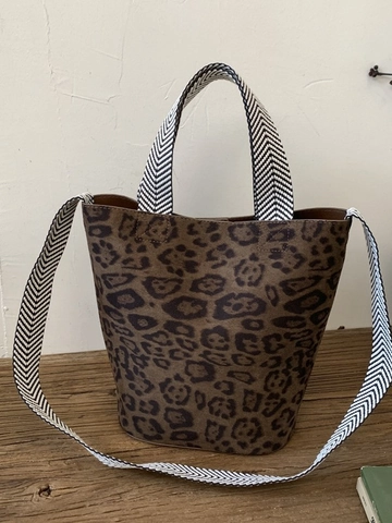 Vintage Retro Leopardenmuster Wildleder-Optik Beuteltasche Für Damen Modischer Gewebter Riemen Schulter Umhängetasche Pendeln Vielseitig