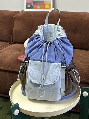 Grote Capaciteit Nylon Mode Rugzak Voor Dames Outdoor Casual Color-blocked Waterafstotend Woon-werkverkeer Reizen Schooltas Met Zijzakken Met Trekkoord