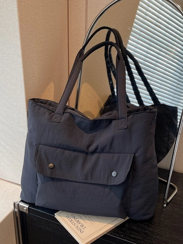 Bolso Tote Acolchado de Gran Capacidad para Mujer Moda Coreana Nylon Color Sólido Bolso de Hombro Casual Viaje Compras