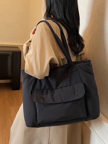 Bolso Tote Acolchado de Gran Capacidad para Mujer Moda Coreana Nylon Color Sólido Bolso de Hombro Casual Viaje Compras