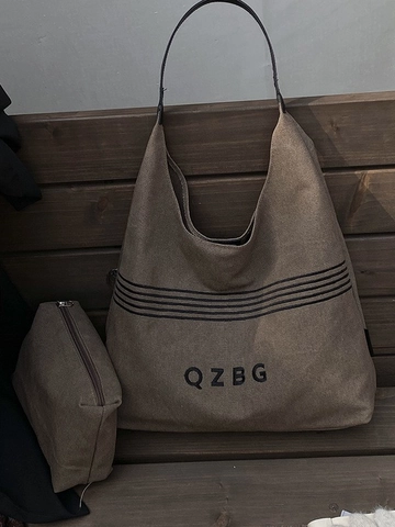 Borsa a Spalla in Tela di Grande Capacità e Pochette per Donna Borsa Tote a Strisce Retro Minimalista Casual da Ufficio Moda