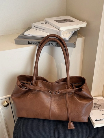 Large Capacity Retro PU Leather Shoulder Bag For Women Vintage Commuter Tote Bag With Metal Buckle Chic Office Daily Handbag