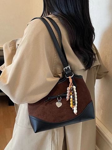 Women Vintage Leopard Print Underarm Bag PU Leather Tote With Bow Heart Charm French Retro Daily Shoulder Handbag