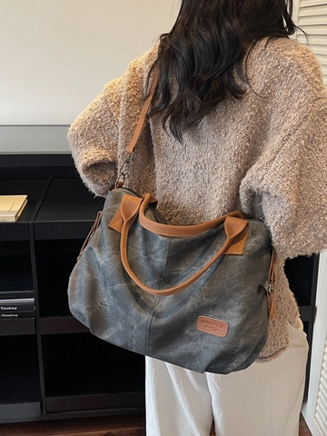 Women Large Capacity PU Leather Tote Bag Casual Shoulder Crossbody Bag Soft Versatile Commuter Handbag Shopping Bag With Zipper