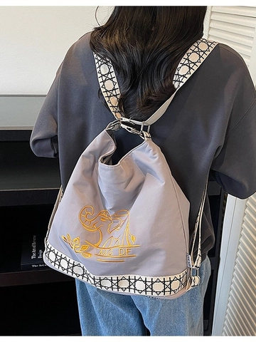 Vintage Segeltuch Rucksack Damen Ethnisch Elefant Stickerei Große Kapazität Schultertasche Mit Geometrischem Gurt Reisetasche