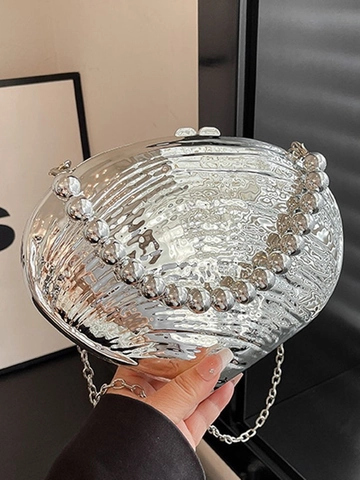 Pochette de Soirée Vintage en Acrylique Forme de Coquille pour Femmes Mode Mariage Fête Sac à Bandoulière Perles Chaîne