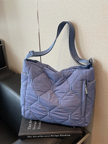 Women Large Capacity Quilted Tote Bag Lightweight Canvas Lattice Shoulder Bag Casual Crossbody Handbag For Daily Commuting