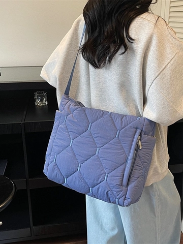 Women Large Capacity Quilted Tote Bag Lightweight Canvas Lattice Shoulder Bag Casual Crossbody Handbag For Daily Commuting