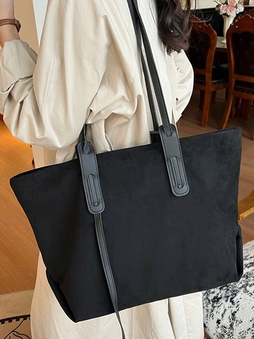 Borsa Tote da Donna in Pelle PU Grande Capacità Texture Scamosciata Minimalista Borsa a Spalla Versatile Pendolare Shopping