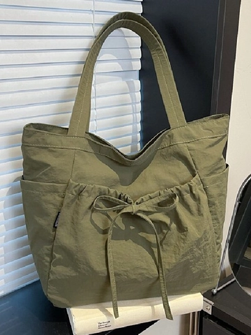 Bolso Tote de Nailon Casual para Mujer Gran Capacidad Bolso de Hombro Con Lazo Cordón Color Sólido Moda Diaria