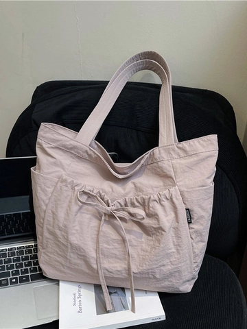 Bolso Tote de Nailon Casual para Mujer Gran Capacidad Bolso de Hombro Con Lazo Cordón Color Sólido Moda Diaria