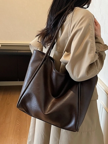 Large Capacity Women Tote Bag Premium PU Leather Minimalist Shoulder Bag Versatile Pleated Commuter Shopping Bag For Work