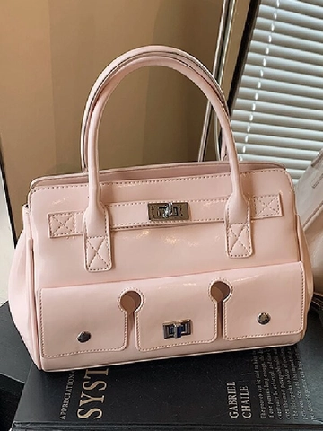 Borsa a Mano da Donna Pendolare di Grande Capacità Moda in Vernice PU Borsa a Tracolla Vintage Multi Tasca con Lucchetto