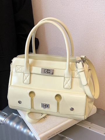 Borsa a Mano da Donna Pendolare di Grande Capacità Moda in Vernice PU Borsa a Tracolla Vintage Multi Tasca con Lucchetto