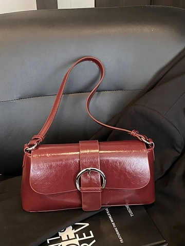 Bolso de Axila Retro de Cuero PU Brillante para Mujer Bolso de Hombro Minimalista Con Hebilla de Metal Plateado Bolso Versátil