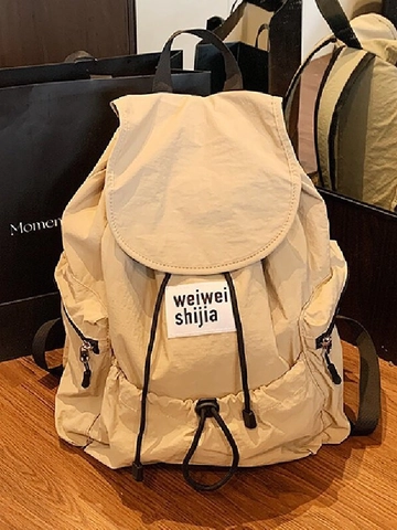 Minimalistischer Leichter Nylon Kordelzug Rucksack Große Kapazität Wasserdichte Reise Schule Rucksack Mit Klappe Für Herren Damen
