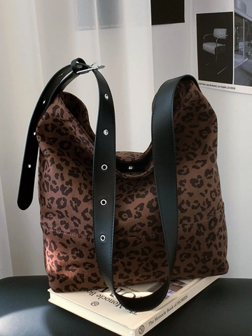 Vintage Leopardenmuster Große Kapazität Umhängetasche PU Leder Tote Hobo Tasche Mit Verstellbarem Riemen Für Damen Pendeln