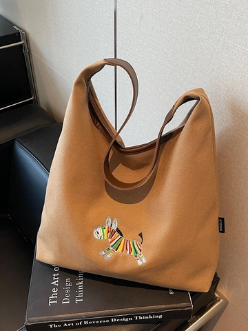 Sac Fourre-tout en Toile Brodé Zèbre pour Femmes Grande Capacité Sac à Bandoulière avec Bandoulière en Cuir Sac à Main Simple Étudiant