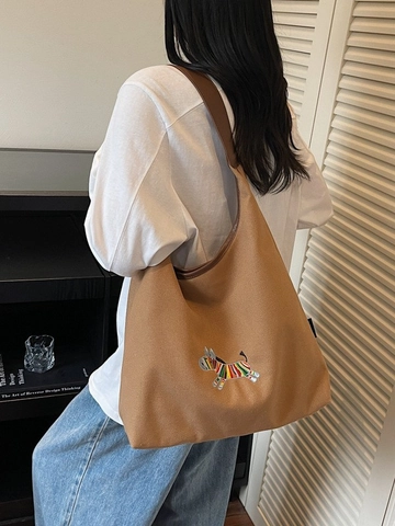 Sac Fourre-tout en Toile Brodé Zèbre pour Femmes Grande Capacité Sac à Bandoulière avec Bandoulière en Cuir Sac à Main Simple Étudiant