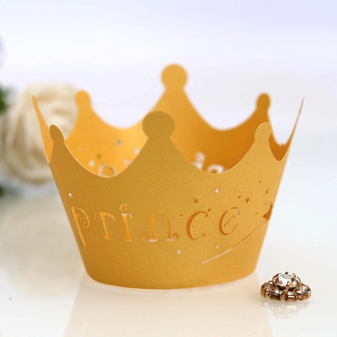 Lasergeschnittene Kronprinz Cupcake Wrapper Ausgehöhlte Papier Tortenbecher Auskleidung Für Hochzeit Geburtstag Party Kuchendekorationen