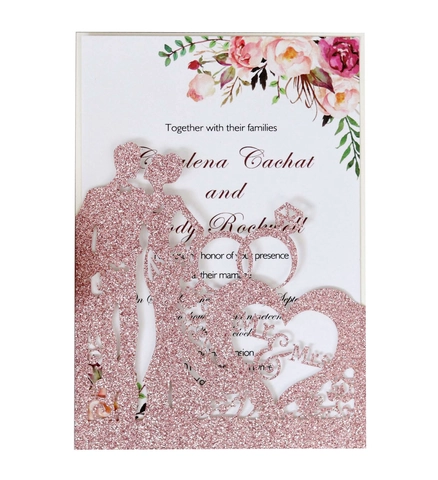 Elegant Laser Cut Wedding Invitation Cards European Style Glitter Paper Hollow Out Groom Bride Silhouette Invitation Sets For Wedding Party Supplies