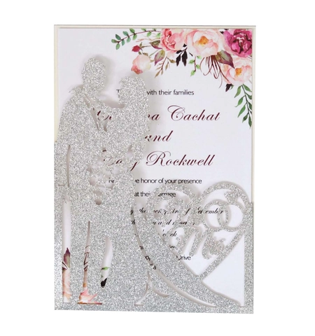 Laser Cut Hollow Wedding Invitation Card Glitter Paper Mr Mrs Heart Groom Bride Silhouette For Marriage Ceremony Party