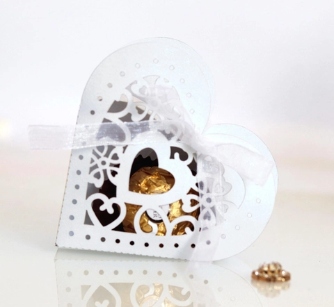 Caja de Caramelos en Forma de Corazón de Corte Láser Con Cinta Papel Perlado Caja de Regalo Calada para Boda Fiesta San Valentín