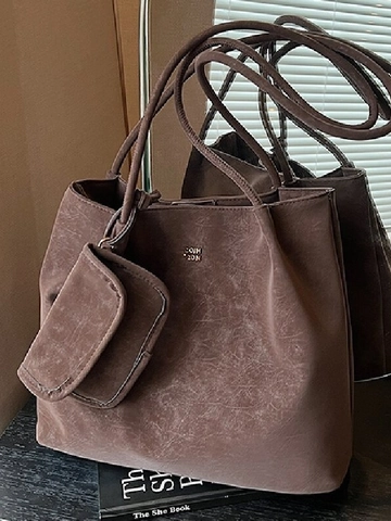 Sac Tote Minimaliste en Cuir PU Grande Capacité Femmes Mode Pochette Navette Urbaine Sac à Épaule Chic Sac Sous les Bras