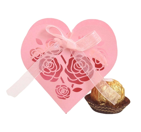 Herzform Rose Laser Geschnitten Hohl Süßigkeiten Box Mit Band Perlmutt Papier Geschenkbox Für Hochzeit Valentinstag Party