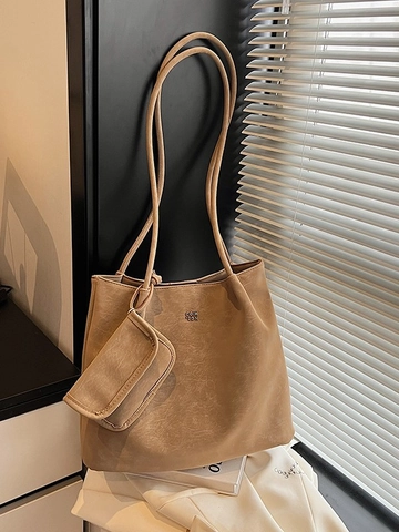 Sac Tote Minimaliste en Cuir PU Grande Capacité Femmes Mode Pochette Navette Urbaine Sac à Épaule Chic Sac Sous les Bras