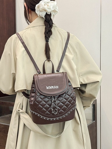 Zaino Mini in Pelle PU Trapuntata da Donna Zaino Casual Urbano di Moda Con Dettaglio a Lettere e Catena in Metallo