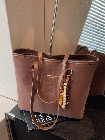 Leopardenmuster Tragetasche Große Kapazität Mattierte PU Leder Vintage Umhängetasche Mit Anhänger Damen Mode Handtasche