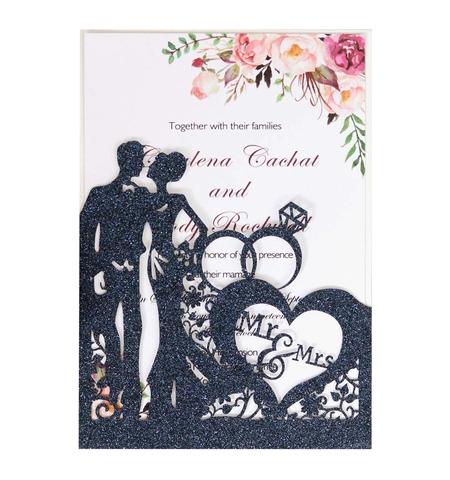 Elegant Laser Cut Wedding Invitation Cards European Style Glitter Paper Hollow Out Groom Bride Silhouette Invitation Sets For Wedding Party Supplies