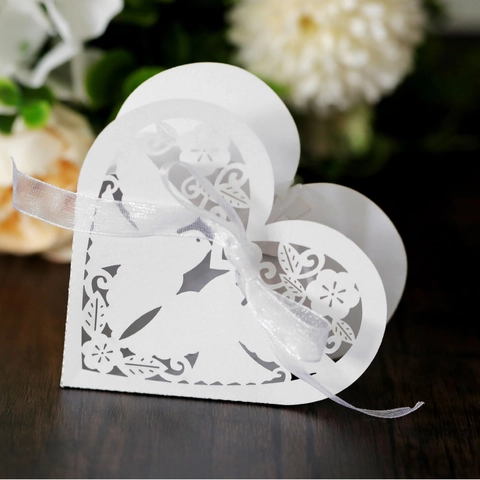Laserschnitt Herz Liebesvögel Hochzeit Gastgeschenke Box Perlmuttpapier Süßigkeiten Geschenkbox Mit Band Für Party Valentinstag